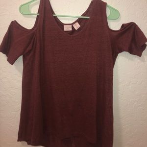 Maroon open shoulder top